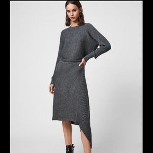 NWT All Saints Eva Metal Asymmetrical Wool Blend Sweater Dress Grey Size Small